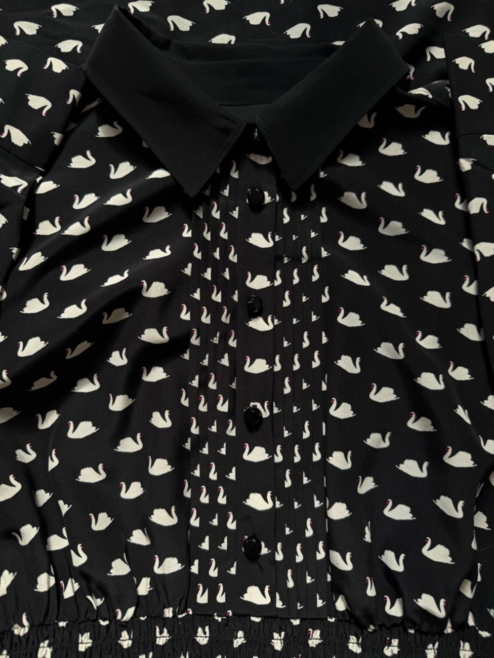 KATE SPADE Swan Print Silk Blend Shirtdress Black Size Large - Picture 10 of 16
